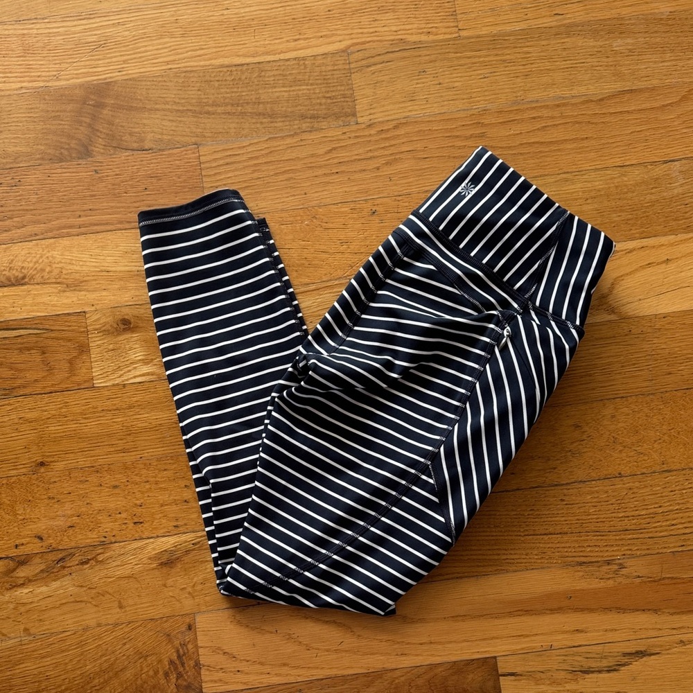 Athleta Navy and White Striped Leggings